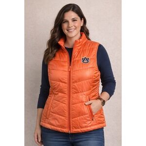 Auburn University Cutter & Buck Orange Puffer Vest Women Med WeatherTec Full Zip